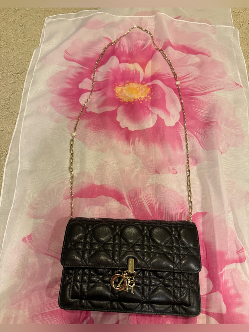 Black Quilted Chain Shoulder Bag with Gold Hardware
